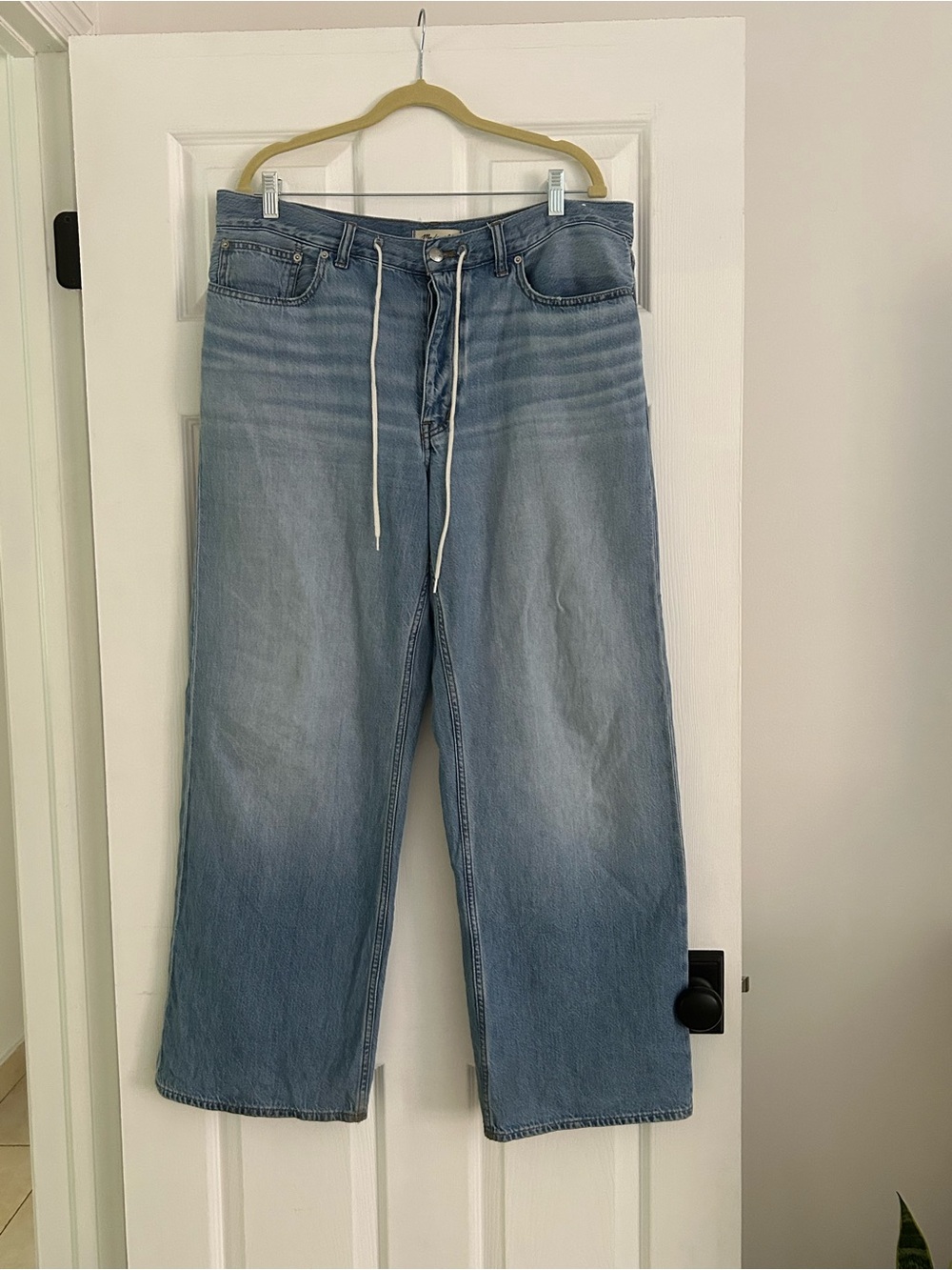 Madewell Light Blue Relaxed Wide-Leg Drawstring Jeans